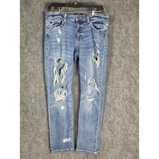 Judy Blue Boyfriend Fit Jeans Distressed Ripped Blue Wash Women Size 11x30 Denim